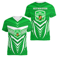 Kimbe Cutters Rugby Women V Neck T Shirt Papua New Guinea Polynesian Tattoo Green Version LT03 - Polynesian Pride