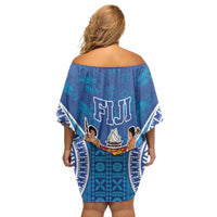 Fiji Day Family Matching Off Shoulder Short Dress and Hawaiian Shirt Fijian Masi Tribal Hibiscus Tattoo and Tapa Pattern