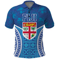 Fiji Day Polo Shirt Fijian Masi Tribal Hibiscus Tattoo and Tapa Pattern LT03 Blue - Polynesian Pride