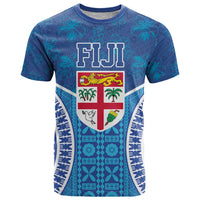 Fiji Day T Shirt Fijian Masi Tribal Hibiscus Tattoo and Tapa Pattern LT03 Blue - Polynesian Pride