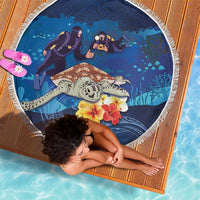 Polynesian Scuba Diving Beach Blanket Honu with Hibiscus and Plumeria Flower and Tapa Tribal Pattern LT03 - Polynesian Pride