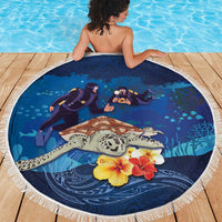 Polynesian Scuba Diving Beach Blanket Honu with Hibiscus and Plumeria Flower and Tapa Tribal Pattern LT03 - Polynesian Pride
