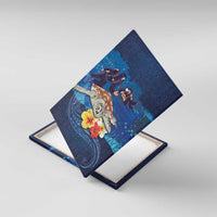 Polynesian Scuba Diving Canvas Wall Art Honu with Hibiscus and Plumeria Flower and Tapa Tribal Pattern LT03 With Frame Blue - Polynesian Pride