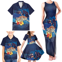 Polynesian Scuba Diving Family Matching Tank Maxi Dress and Hawaiian Shirt Honu with Hibiscus and Plumeria Flower and Tapa Tribal Pattern