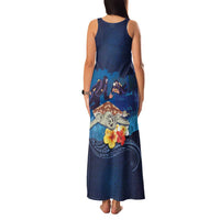 Polynesian Scuba Diving Family Matching Tank Maxi Dress and Hawaiian Shirt Honu with Hibiscus and Plumeria Flower and Tapa Tribal Pattern