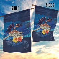 Polynesian Scuba Diving Garden Flag Honu with Hibiscus and Plumeria Flower and Tapa Tribal Pattern LT03 - Polynesian Pride
