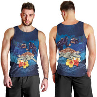 Polynesian Scuba Diving Men Tank Top Honu with Hibiscus and Plumeria Flower and Tapa Tribal Pattern LT03 - Polynesian Pride