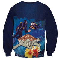 Polynesian Scuba Diving Sweatshirt Honu with Hibiscus and Plumeria Flower and Tapa Tribal Pattern LT03 - Polynesian Pride