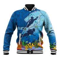 Polynesian Scuba Diving Baseball Jacket Beauty Corals with Underwater and Polynesian Pattern LT03 Unisex Blue - Polynesian Pride