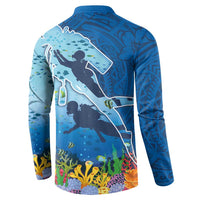 Polynesian Scuba Diving Button Sweatshirt Beauty Corals with Underwater and Polynesian Pattern LT03 - Polynesian Pride
