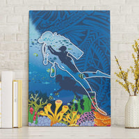 Polynesian Scuba Diving Canvas Wall Art Beauty Corals with Underwater and Polynesian Pattern LT03 Without Frame Blue - Polynesian Pride