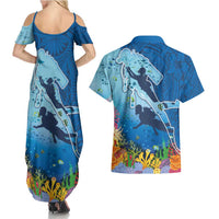 Polynesian Scuba Diving Couples Matching Summer Maxi Dress and Hawaiian Shirt Beauty Corals with Underwater and Polynesian Pattern LT03 - Polynesian Pride