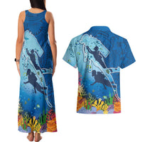 Polynesian Scuba Diving Couples Matching Tank Maxi Dress and Hawaiian Shirt Beauty Corals with Underwater and Polynesian Pattern LT03 - Polynesian Pride