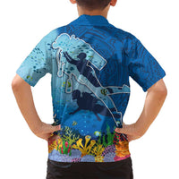 Polynesian Scuba Diving Family Matching Off Shoulder Maxi Dress and Hawaiian Shirt Beauty Corals with Underwater and Polynesian Pattern LT03 - Polynesian Pride