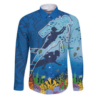 Polynesian Scuba Diving Family Matching Short Sleeve Bodycon Dress and Hawaiian Shirt Beauty Corals with Underwater and Polynesian Pattern