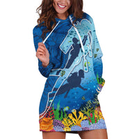 Polynesian Scuba Diving Hoodie Dress Beauty Corals with Underwater and Polynesian Pattern LT03 Blue - Polynesian Pride