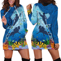 Polynesian Scuba Diving Hoodie Dress Beauty Corals with Underwater and Polynesian Pattern LT03 - Polynesian Pride