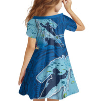 Polynesian Scuba Diving Kid Short Sleeve Dress Beauty Corals with Underwater and Polynesian Pattern