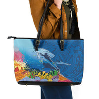 Polynesian Scuba Diving Leather Tote Bag Beauty Corals with Underwater and Polynesian Pattern LT03 - Polynesian Pride