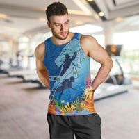 Polynesian Scuba Diving Men Tank Top Beauty Corals with Underwater and Polynesian Pattern LT03 Blue - Polynesian Pride
