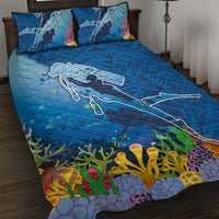 Polynesian Scuba Diving Quilt Bed Set Beauty Corals with Underwater and Polynesian Pattern LT03 Blue - Polynesian Pride