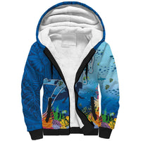 Polynesian Scuba Diving Sherpa Hoodie Beauty Corals with Underwater and Polynesian Pattern LT03 Unisex Blue - Polynesian Pride