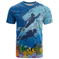 Polynesian Scuba Diving T Shirt Beauty Corals with Underwater and Polynesian Pattern LT03 Blue - Polynesian Pride