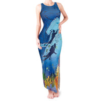 Polynesian Scuba Diving Tank Maxi Dress Beauty Corals with Underwater and Polynesian Pattern LT03 Women Blue - Polynesian Pride
