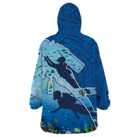 Polynesian Scuba Diving Wearable Blanket Hoodie Beauty Corals with Underwater and Polynesian Pattern LT03 - Polynesian Pride