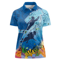 Polynesian Scuba Diving Women Polo Shirt Beauty Corals with Underwater and Polynesian Pattern