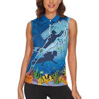 Polynesian Scuba Diving Women Sleeveless Polo Shirt Beauty Corals with Underwater and Polynesian Pattern LT03 - Polynesian Pride