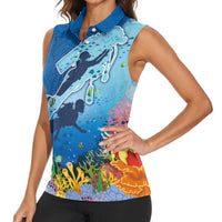 Polynesian Scuba Diving Women Sleeveless Polo Shirt Beauty Corals with Underwater and Polynesian Pattern LT03 - Polynesian Pride