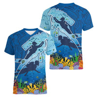 Polynesian Scuba Diving Women V-Neck T-Shirt Beauty Corals with Underwater and Polynesian Pattern LT03 - Polynesian Pride