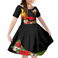 Hawaii Maui Island Family Matching Off Shoulder Maxi Dress and Hawaiian Shirt Maui Map With Tropical Forest Sunset Vibe LT03 Daughter's Dress Black - Polynesian Pride
