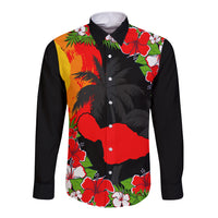 Hawaii Maui Island Long Sleeve Button Shirt Maui Map With Tropical Forest Sunset Vibe LT03 Unisex Black - Polynesian Pride