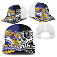 Niue and Aotearoa Rugby Baseball Net Cap Hiapo with Maori Moko Tribal Heritage Tattoos - Polynesian Pride