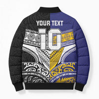 Custom Rugby Niue and Aotearoa Bomber Puffer Jacket Hiapo with Maori Moko Tribal Heritage Tattoos - Polynesian Pride