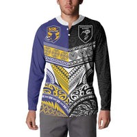 Custom Rugby Niue and Aotearoa Button Sweatshirt Hiapo with Maori Moko Tribal Heritage Tattoos - Polynesian Pride