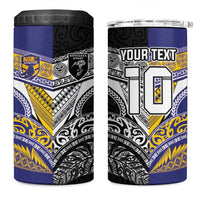 Custom Rugby Niue and Aotearoa 4 in 1 Can Cooler Tumbler Hiapo with Maori Moko Tribal Heritage Tattoos - Polynesian Pride