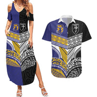 Custom Rugby Niue and Aotearoa Couples Matching Summer Maxi Dress and Hawaiian Shirt Hiapo with Maori Moko Tribal Heritage Tattoos - Polynesian Pride