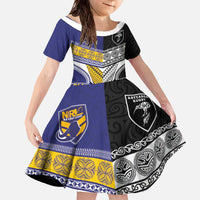 Custom Rugby Niue and Aotearoa Family Matching Off The Shoulder Long Sleeve Dress and Hawaiian Shirt Hiapo with Maori Moko Tribal Heritage Tattoos - Polynesian Pride