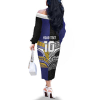 Custom Rugby Niue and Aotearoa Family Matching Off The Shoulder Long Sleeve Dress and Hawaiian Shirt Hiapo with Maori Moko Tribal Heritage Tattoos - Polynesian Pride