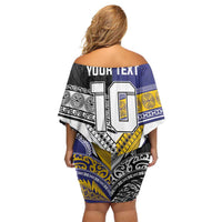 Custom Rugby Niue and Aotearoa Family Matching Off Shoulder Short Dress and Hawaiian Shirt Hiapo with Maori Moko Tribal Heritage Tattoos - Polynesian Pride
