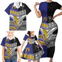 Custom Rugby Niue and Aotearoa Family Matching Short Sleeve Bodycon Dress and Hawaiian Shirt Hiapo with Maori Moko Tribal Heritage Tattoos - Polynesian Pride
