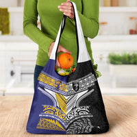 Rugby Niue and Aotearoa Grocery Bag Hiapo with Maori Moko Tribal Heritage Tattoos - Polynesian Pride