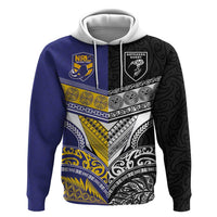Custom Rugby Niue and Aotearoa Hoodie Hiapo with Maori Moko Tribal Heritage Tattoos - Polynesian Pride