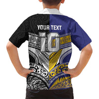 Custom Rugby Niue and Aotearoa Kid Hawaiian Shirt Hiapo with Maori Moko Tribal Heritage Tattoos - Polynesian Pride