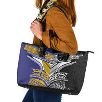 Rugby Niue and Aotearoa Leather Tote Bag Hiapo with Maori Moko Tribal Heritage Tattoos - Polynesian Pride