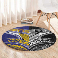 Rugby Niue and Aotearoa Round Carpet Hiapo with Maori Moko Tribal Heritage Tattoos - Polynesian Pride