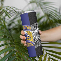 Custom Rugby Niue and Aotearoa Skinny Tumbler Hiapo with Maori Moko Tribal Heritage Tattoos - Polynesian Pride